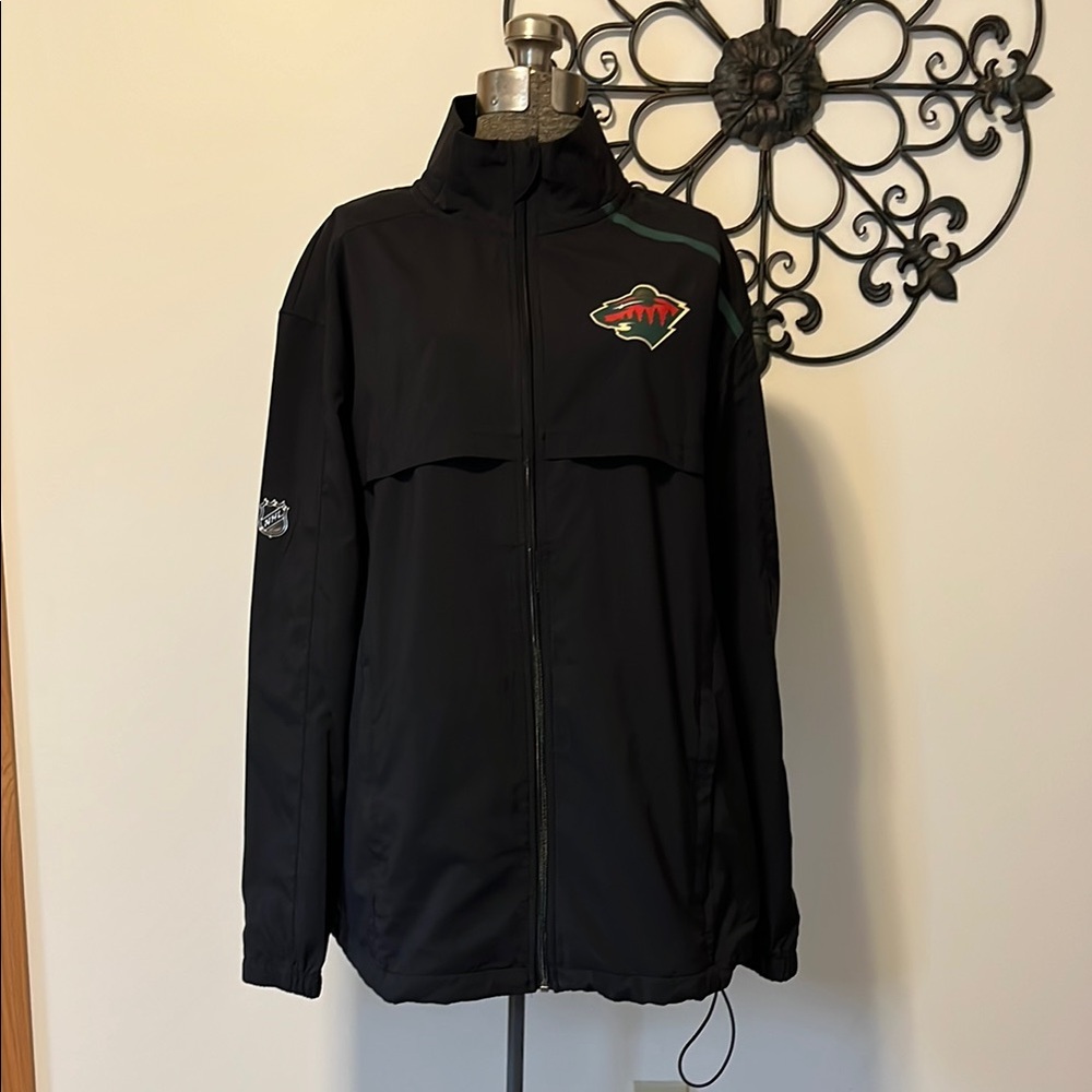 Minnesota Wild NHL Black Windbreaker with Standing Collar and Logo, L